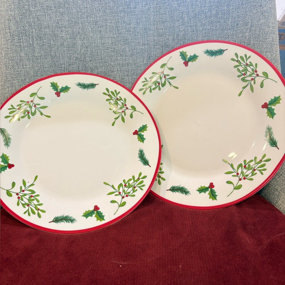 Set of 2 Plates Dinner Plates Christmas Holly Berries-10 1/2"